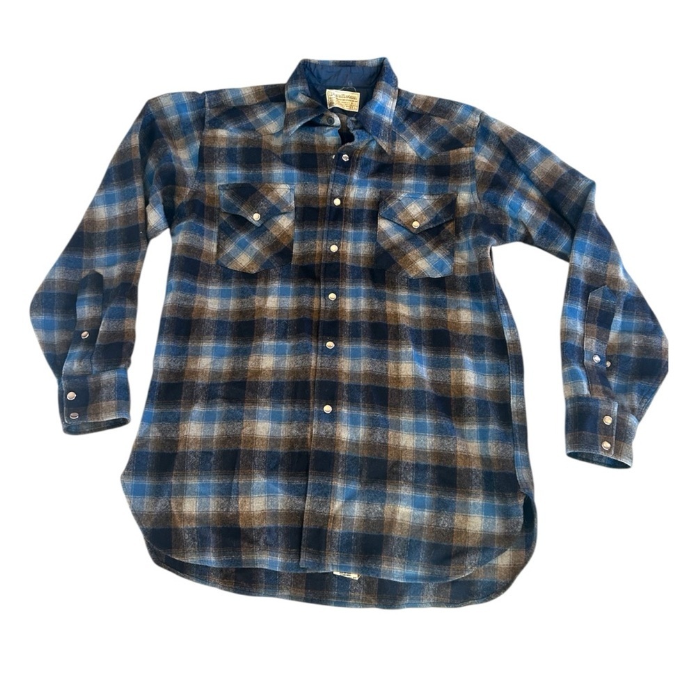 Pendleton Vtg 70s High Grade Western Wear Virgin Wool Shirt L Pearl Snap USA